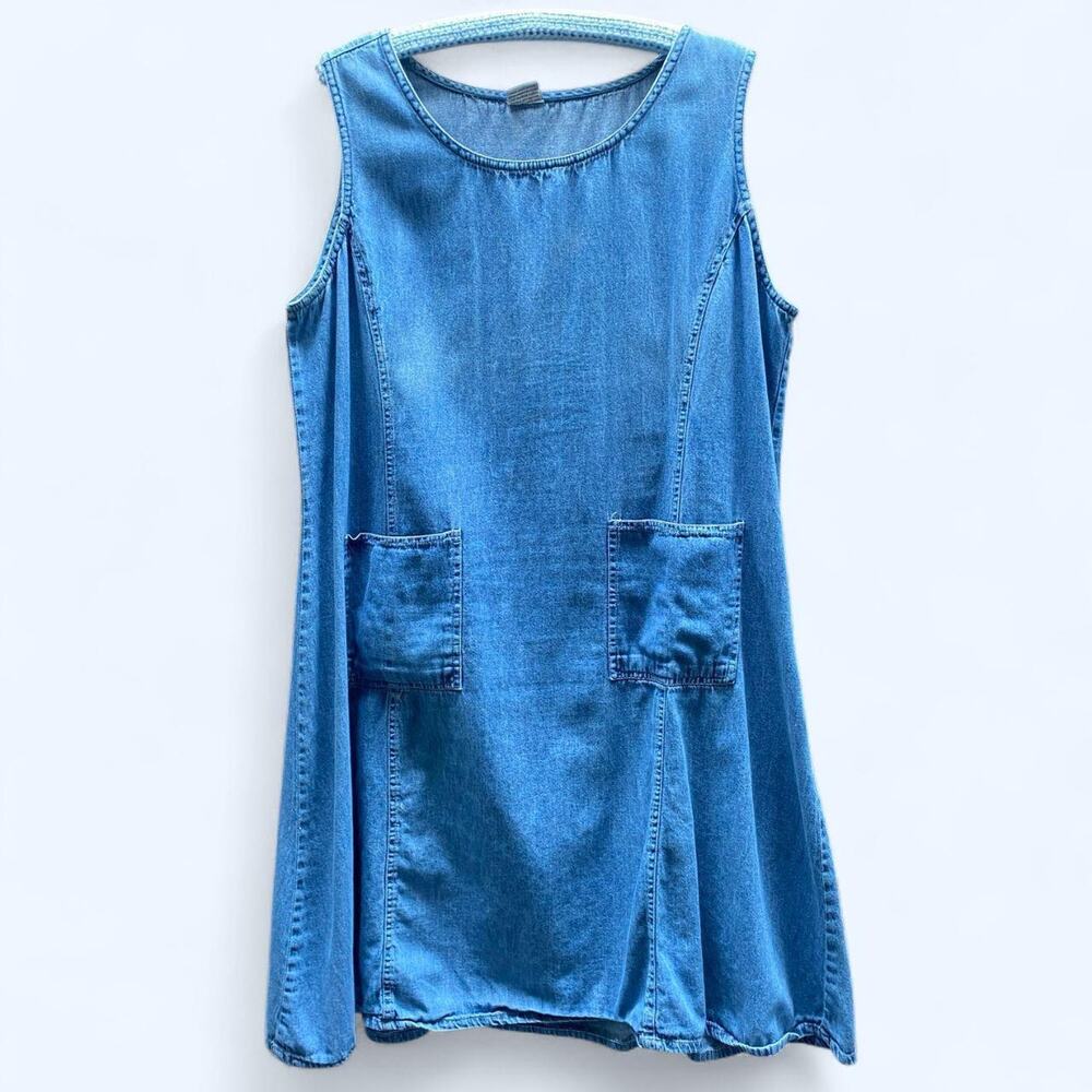 Vintage Chambeli 80s Denim 100% Cotton Denim Blue Midi Dress